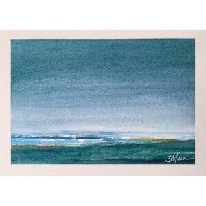 Original Watercolor Painting Seascape Landscape Sky "Heavy Weather" Signed 5x7